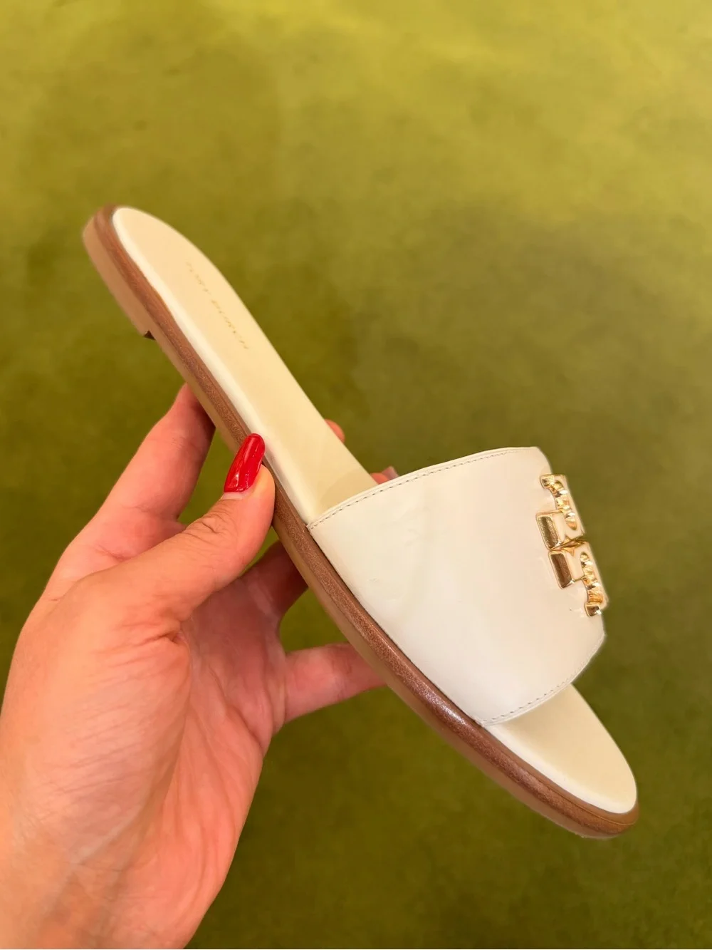 Tory Burch Everly Slide Leather Sandals New Ivory‎